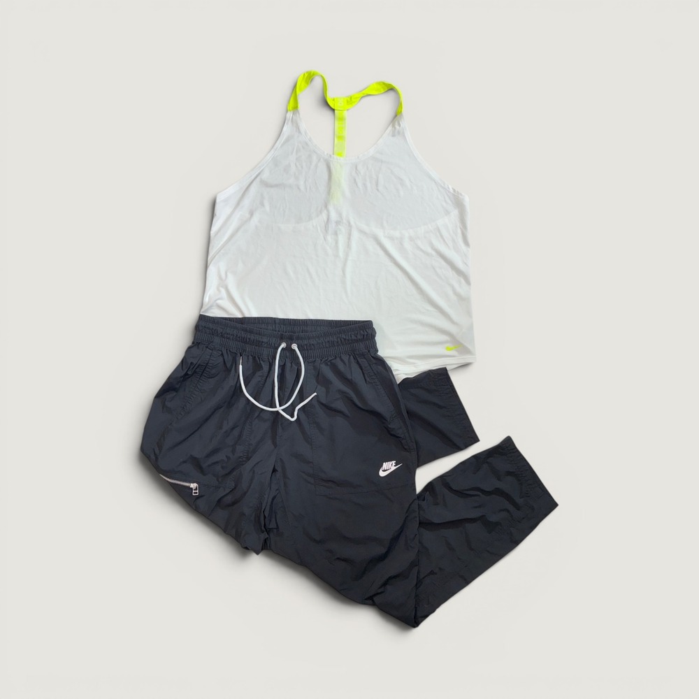 Nike bundle Tank Top Joggers Set Women XL White Black Neon Athletic Tracksuit